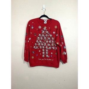 VTG Womens Rudolph Santa Christmas Sweatshirt M Red 90s Ugly Sweater Glitter